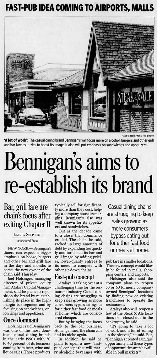 Bennigan’s - Oct 24 2008 Article On Comeback Plans